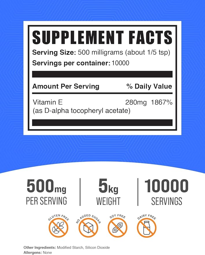 BulkSupplements.com Vitamin E 400 IU Powder 500mg per 5kg (11 (11 lbs) 5)