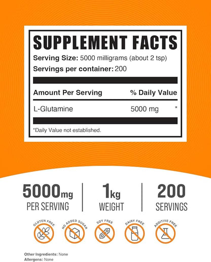 BulkSupplements.com L-Glutamine Powder 5000mg, L 5000mg per 1kg (2.2 (2.2 lbs) 1)