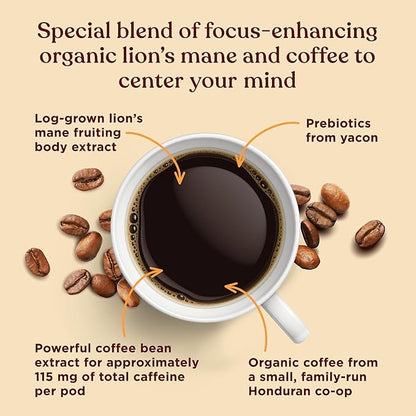 Four Sigmatic High Caffeine Mushroom Coffee K-Cups | Organic Dark Roast Coffee with Lion’s Mane & Chaga | Focus & Immune Support | Vegan & Keto | Sustainable Pods | 24 Count