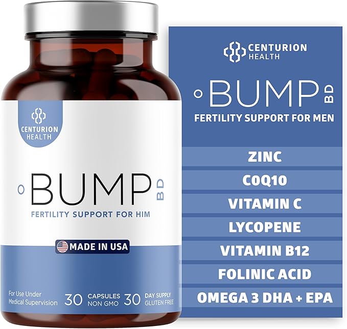Bump BD, Natural Fertility Supplement for Men, Male Prenatal Vitamins with Selenium, CoQ10, L-Methylfolate, Folinic Acid, DHA + EPA to Support Hormonal Balance & Motility, 30 Caps