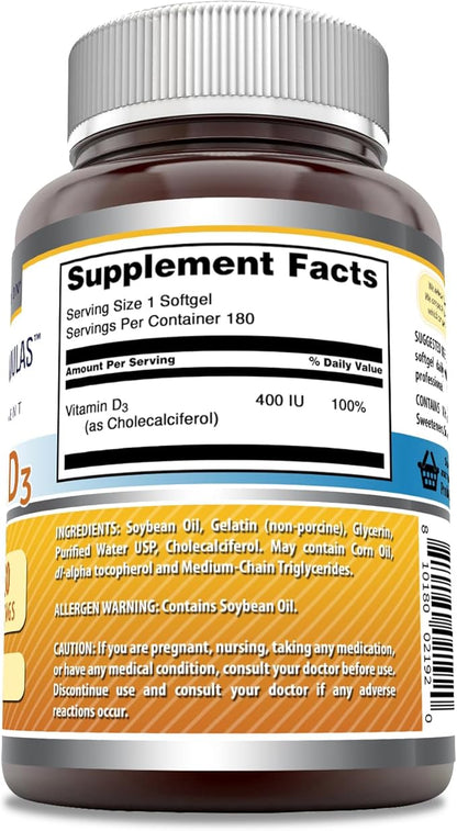 Amazing Formulas Vitamin D3 400 IU 180 Softgels