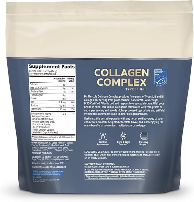 Dr. Mercola Collagen Complex Powder, Chocolate 30 Servings,