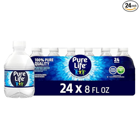 Pure Life Purified Water Bottles, 24 Pack - Still Bottled Water Enhanced with Minerals for a Crisp Taste, Plastic Bottles - 8 Fl Oz