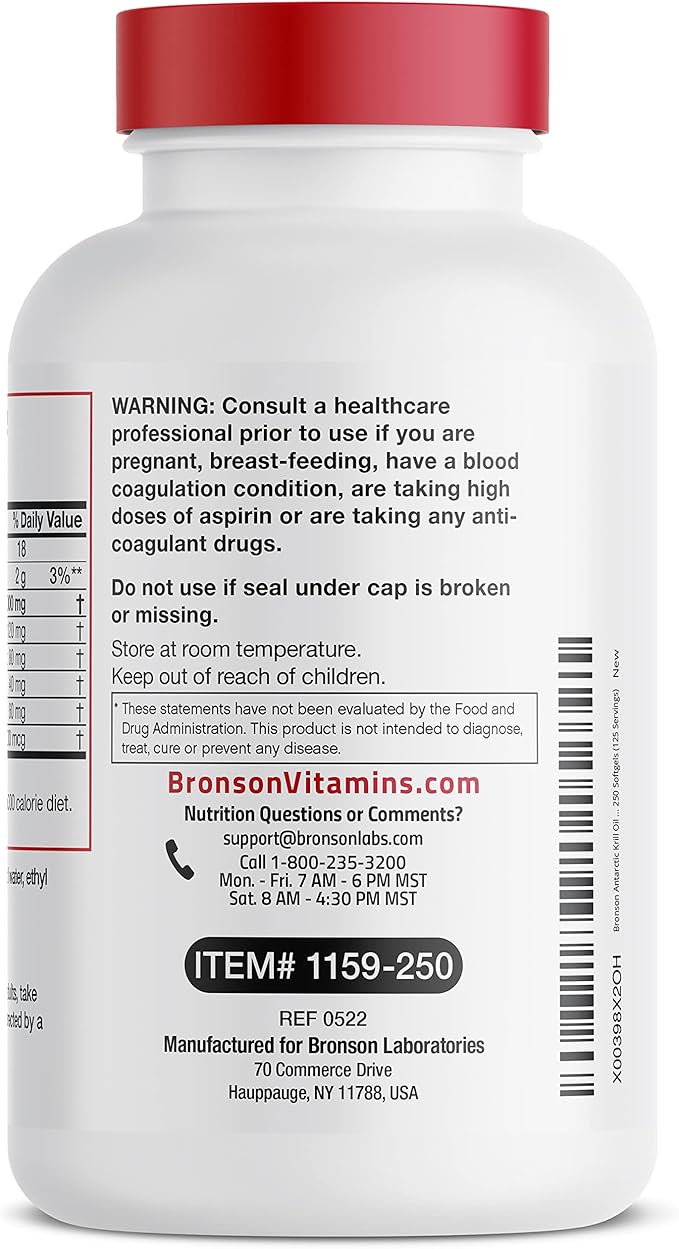 Bronson Antarctic Krill Oil 2000 mg Omega-3s EPA, 250 Softgels (125 Servings)