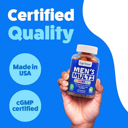 Feel Great Vitamin Co. Men's Multivitamin B-6, B-12, B-12, Biotin, D3, E, 45 Day