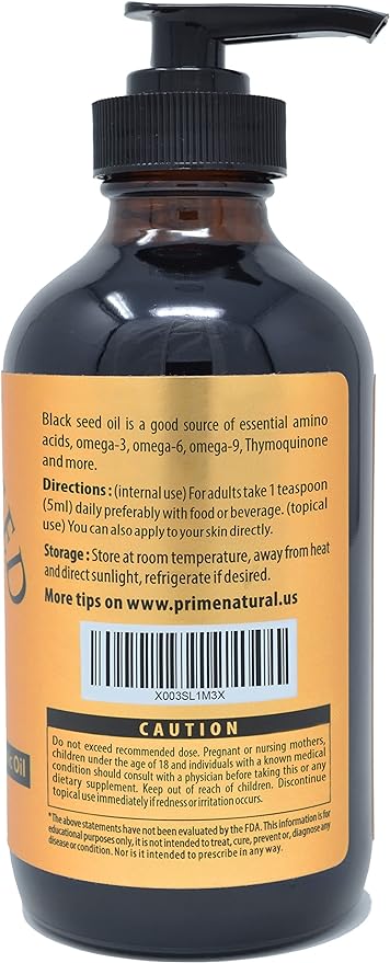 PRIME NATURAL Organic Black Seed Oil 16oz - Cold Pressed Unrefined High Thymoquinone 1.7% USDA Certified - Turkish Origin Potent Nigella Sativa Liquid - Vegan Omega 3 6 9, Antioxidant