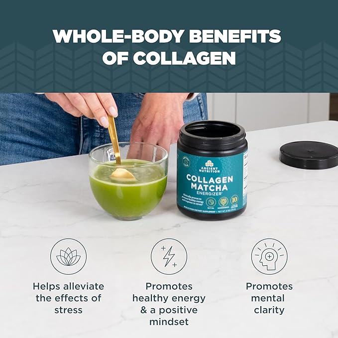 Ancient Nutrition Matcha Powder with Collagen, 20 Servings