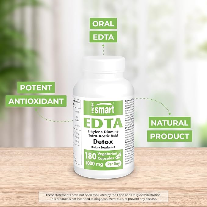 Supersmart - EDTA 1000mg per Day - Calcium Disodium EDTA Supplement | Non-GMO & Gluten Free - 180 Vegetarian Capsules