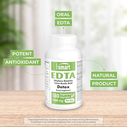 Supersmart - EDTA 1000mg per Day - Calcium Disodium EDTA Supplement | Non-GMO & Gluten Free - 180 Vegetarian Capsules