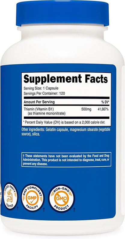 Nutricost Vitamin B1 (Thiamine) 500mg, 120