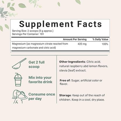 MiracleMag Calm Magnesium Powder, 2lbs | Magnesium Citrate Supplement | Sweet Raspberry Lemon Flavored | Calm & Relaxation Mineral Support | Easily Absorbed Ionic Form | Non-GMO, Vegan, Sugar Free