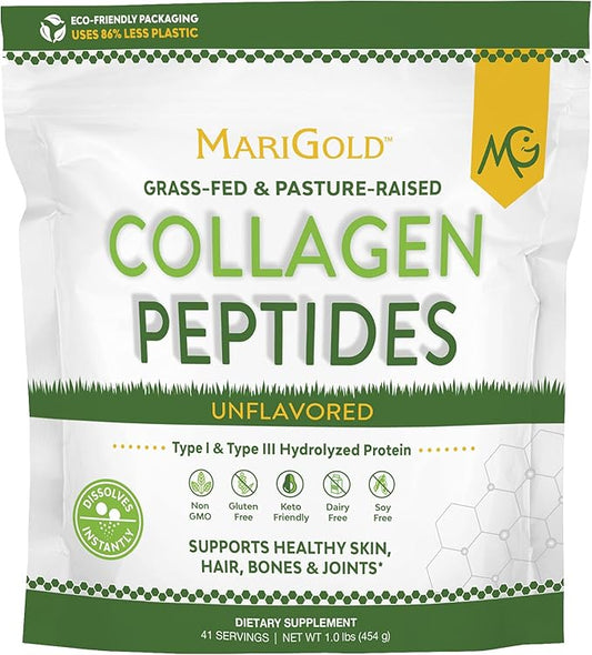MariGold Grass-fed Collagen Peptides Powder Unflavored 1LB 100% Pure,