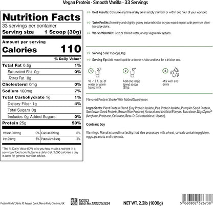 Vegan Protein Powder 100% Plant-Based 25g Protein 2.20 Pounds
