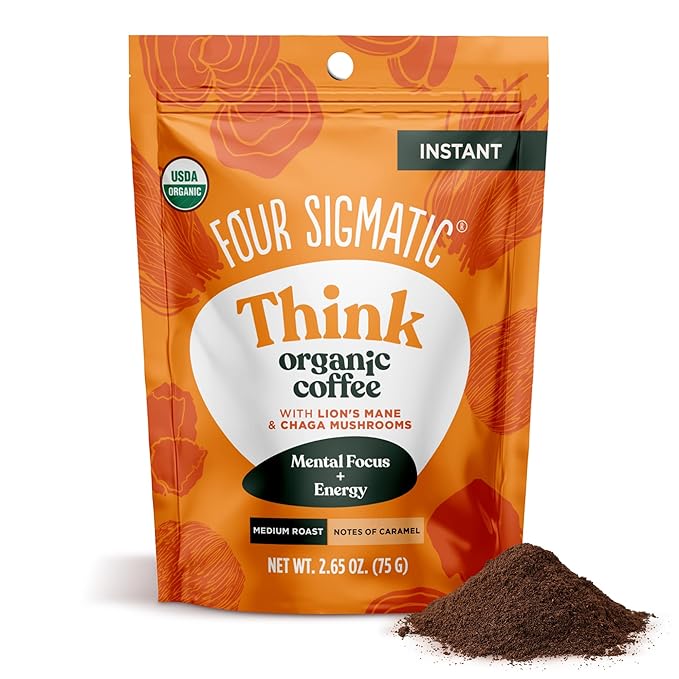 Four Sigmatic Organic Mushroom Coffee | Instant Mushroom Coffee Mix with Lion's Mane, Chaga and Rhodiola for Better Focus and Immune Support | 30 Serving Bag