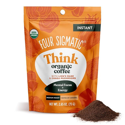 Four Sigmatic Organic Mushroom Coffee | Instant Mushroom Coffee Mix with Lion's Mane, Chaga and Rhodiola for Better Focus and Immune Support | 30 Serving Bag