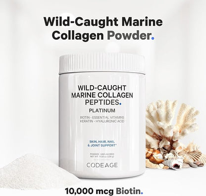 Codeage Marine Collagen Protein Powder Supplement, 10,000 mcg, D3 & B6, Keratin, 11.50 oz