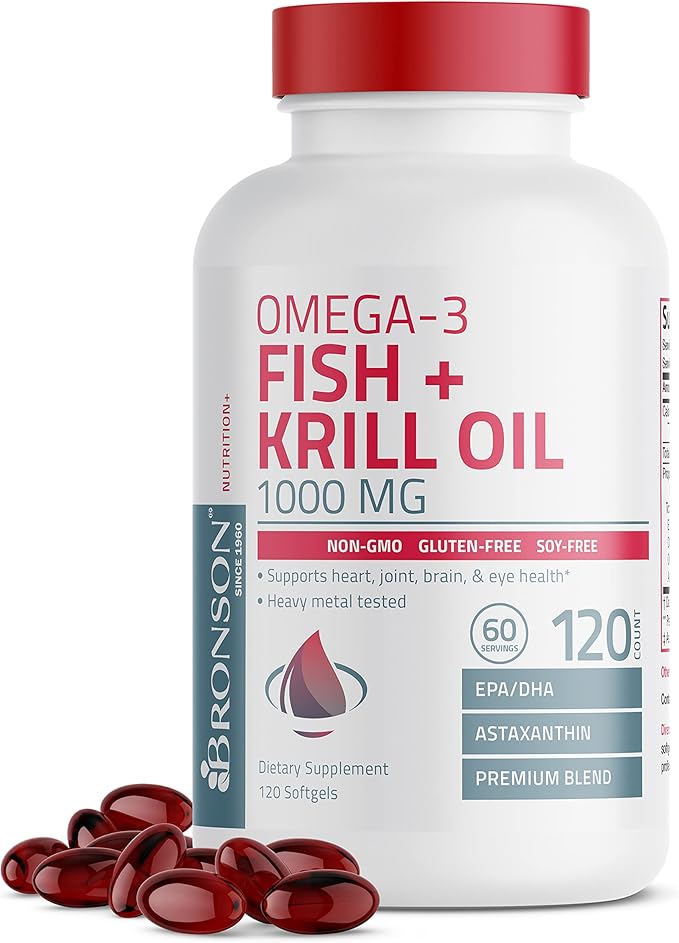 Bronson Omega-3 Fish + Krill Oil 1000 MG 120 Softgels