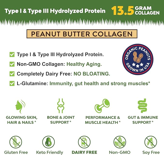 MariGold Grass-fed Collagen Peptides Powder Peanut 1LB - 100% Pure,