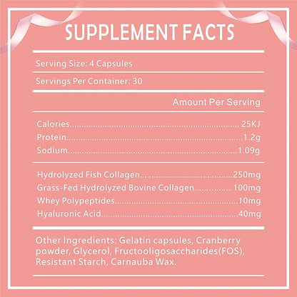 GDME Multi Collagen Peptides Powder for Women - Type I, II, III, V, X - Hydrolyzed Collagen Peptides, Supports Skin Hair Nail & Joint, Grass-Fed, Non-GMO, 120 Capsules