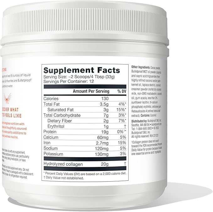 Bulletproof Chocolate Collagen Peptides Powder 14.3 Ounces,