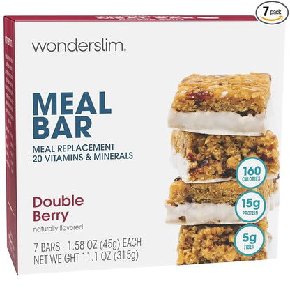 WonderSlim Meal Replacement Bar, Double Berry, 15g Protein, 20 Vitamins & Minerals, Gluten Free (7ct)