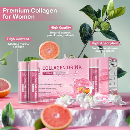 Collagen Drink with 6000mg Marine Collagen 0.85 Fl.Oz(25ml)x30 Fl.Oz(25ml)x30 Bottles,