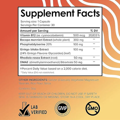 Vital Vitamins Brain Supplements for Memory (2 Pack) B12, Gingko