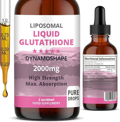 Liposomal Glutathione 2000mg with Vitamin C, Oral Glutathione Liquid, Antioxidant Supplement for Detox, Superior Absorption, Higher Dosage (Pack of 1)