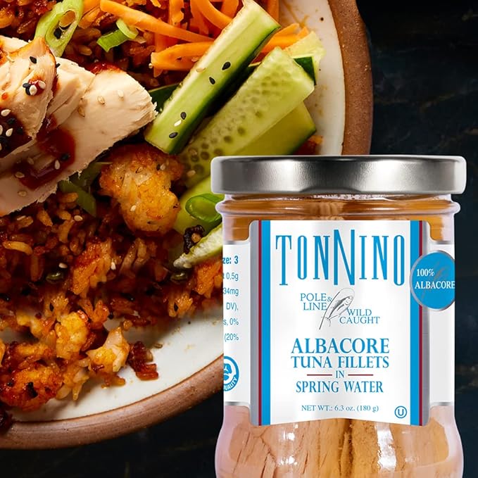 Tonnino Albacore Tuna in Water 6.3 oz - Premium 6-Pack Omega-3 Rich, High Protein, Gluten-Free, Ready-to-Eat Tuna Packets for Tuna Salad, Tuna Fish Alternative to Salmon, Kosher, Pole & Line Caught