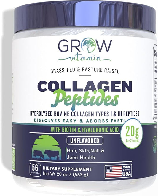 grow vitamin Collagen Peptides Powder, Grass 20 OZ, 56 Servings