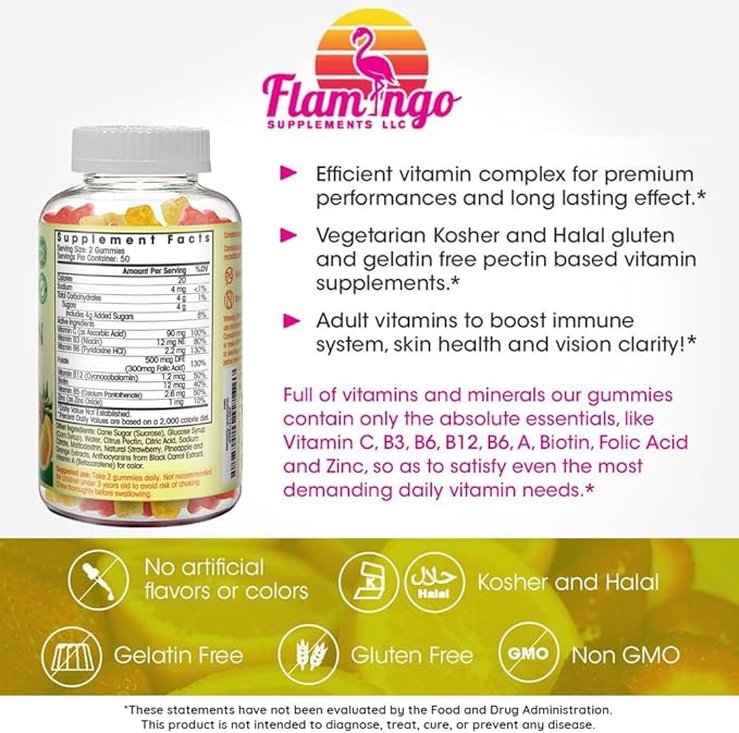 Multivitamin Gummies | Vegan Friendly, Kosher 3 Natural B3, B12, B12, Biotin, 100 Gummies