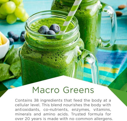 MacroLife Naturals Macro Greens Powder 38 Superfood Probiotic Antioxidant Enzyme & Herbal Supplement Immunity Energy Cleanse - Non-GMO Vegan Gluten-Free Dairy-Free - 2 oz (6 Servings)