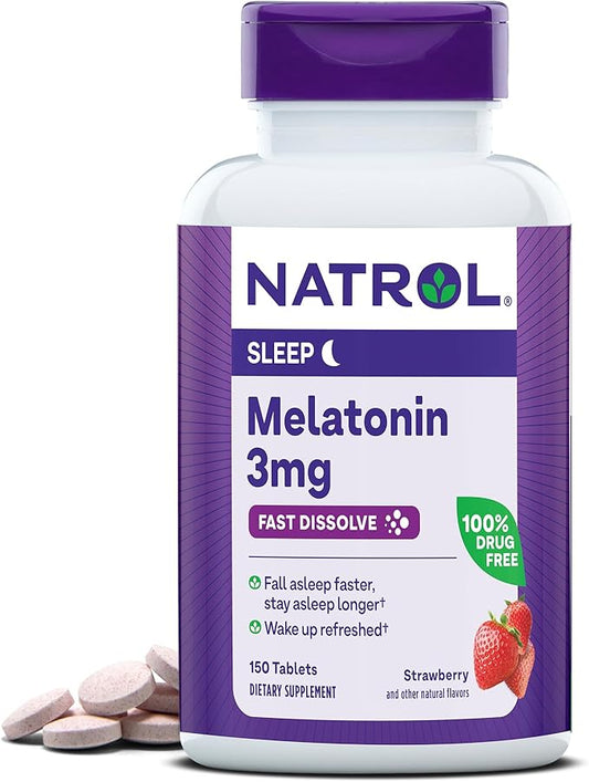 Natrol Melatonin 3mg, Strawberry-Flavored Dietary Supplement 150 Fast-Dissolve 150 Day