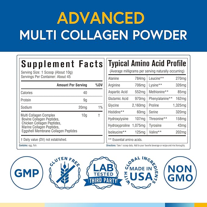 Terranics Multi Collagen Peptides Powder, Type 16oz