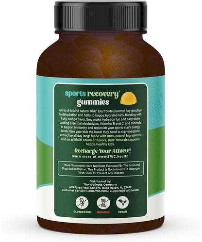 The Wellness Company Kids Sports Recovery Gummy Supplement | 60 Gummies - 1 Month Supply | Natural Eloctrlyte Booster with Essential Vitamins and Minerals to Replenish and Hydrate