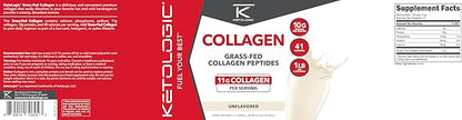 Ketologic Grass Fed Collagen Hydrolysate Powder (1 LB) 41 Servings, 11 G 10 G