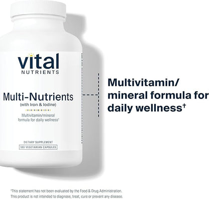 Vital Nutrients Multi-Nutrients with Iron and Iodine | Vegetarian Multivitamin and Mineral Supplement with Iron | Gluten, Dairy, Soy Free | Non-GMO | 180 Capsules