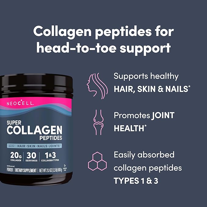 NeoCell Super Collagen Peptides, 20g Collagen 21.2 oz., 1 Canister