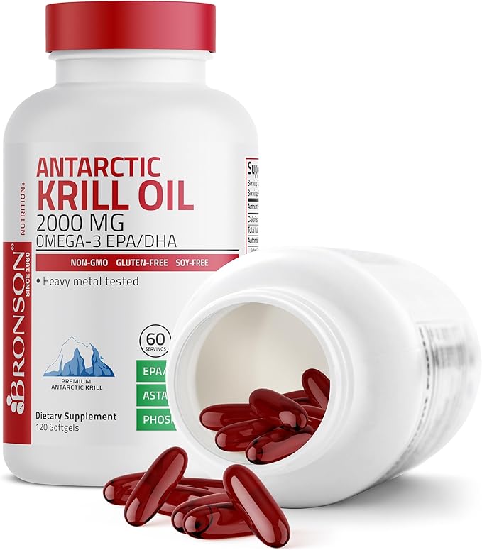 Bronson Antarctic Krill Oil 2000 mg Omega-3s EPA, 120 Softgels (60 Servings)