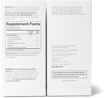 Serovital Renewal Complex - Anti Aging Supplements - Amino Acids - Peptides - Improved Energy and Immunity, Better Deeper Sleep, 30-Day Supply