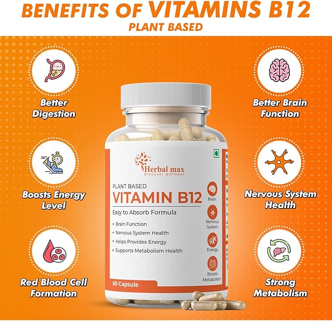 Vitamin B12 (Cobalamin), 60 Capsules B12 Supplement