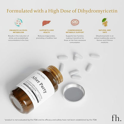 After Party DHM Dihydromyricetin Supplement | Supports Liver, Metabolism, Energy Levels, Post-Celebration Relief | Feel Refreshed, 650mg Per Pill | 1 Bottle, 24 Servings