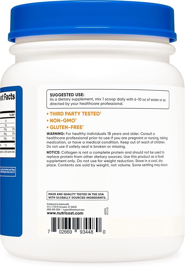 Nutricost Pure Collagen Hydrolysate (Bovine) Powder (3 Pack) 1LB Each