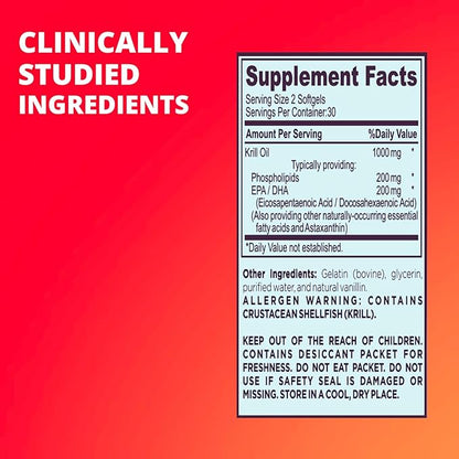 Premium 1000mg Antarctic Krill Oil Omega-3, EPA, (2 Bottles, 120 Softgels)
