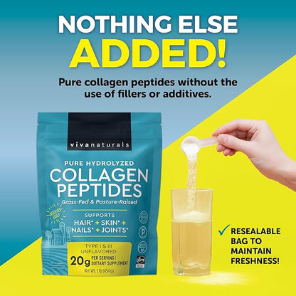 Viva Naturals Hydrolyzed Collagen Peptides Powder 1 lb