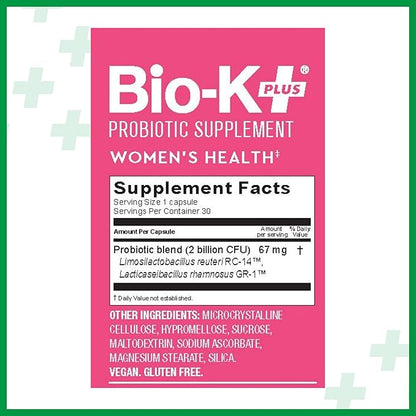 Bio K+ Women’s Health – Probiotic Supplement for Women Supports Vaginal & Urinary Tract Health with 2 Billion CFU 2 Strains, Vaginal Probiotics for Women – 30 Capsules