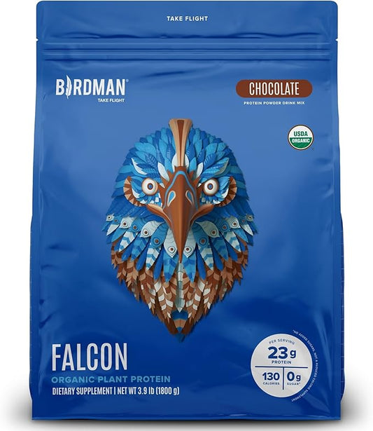 BIRDMAN Falcon Vegan Protein Powder Organic, Stevia & Sugar Free, Plant Based Protein, Low Carb, Dairy Free, Keto, Non Whey Protein, Probiotic, Pea Protein | Chocolate Flavor - 60 Servings - 3.9lb