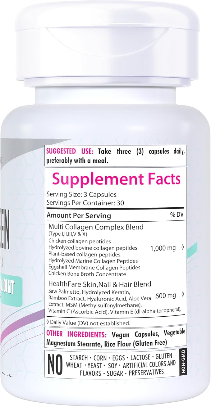 Multi Collagen Peptides pills for Women 14 in 1 | 90 Count