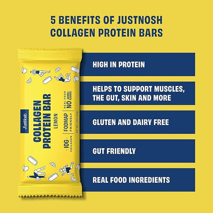 JustNosh Collagen Protein Bars, 10g Collagen, 13g Protein, Gluten Free, Dairy Free, FODMAP Friendly, Seed Oil Free Certified, Clean Ingredients | Lemon (12 Pack)