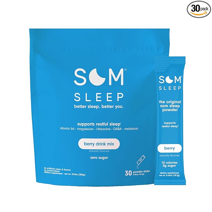 Som Sleep, Calm Sleep Powder Drink 3mg Melatonin, B6, L-Theanine 30-Pack